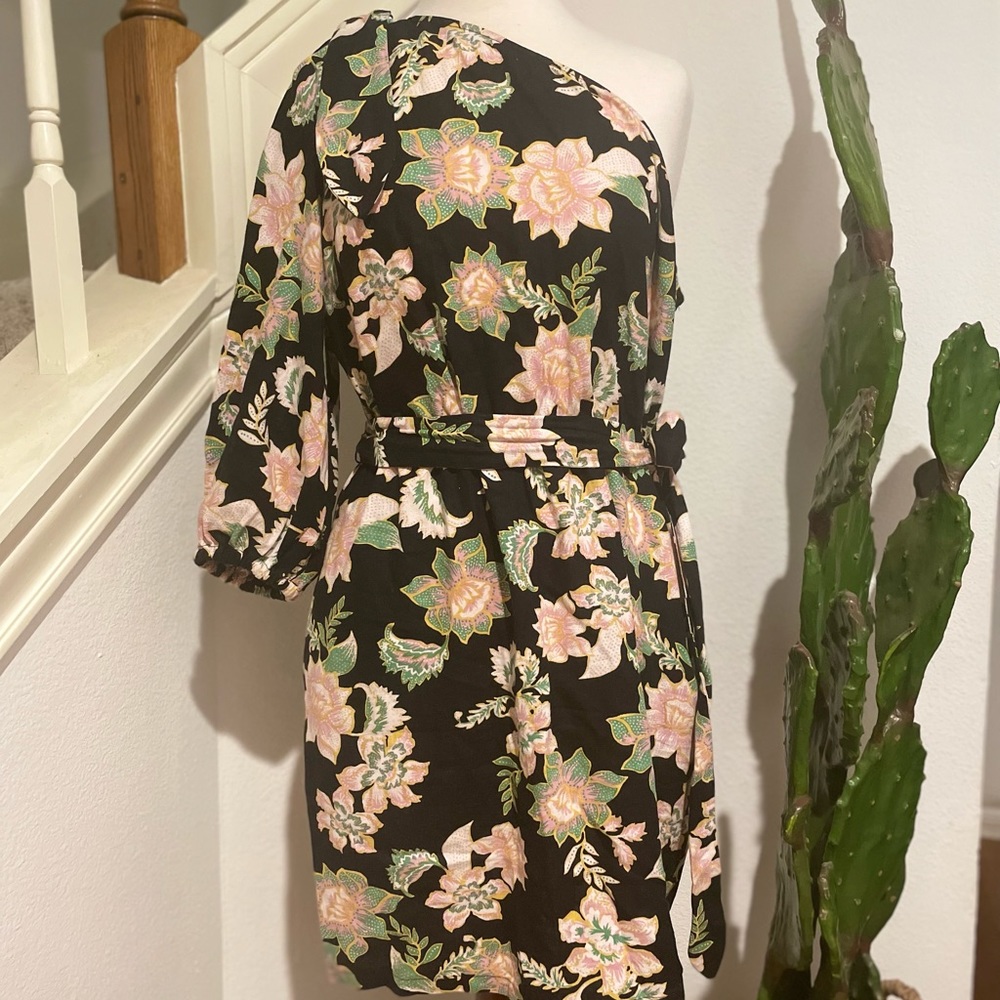 Who What Wear Batik Floral One Shoulder Linen Dress Size XL
